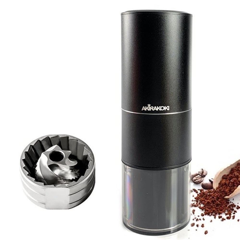 AKIRAKOKI Burr Coffee Grinder Electric, USB Rechargeable Cordless Capacity - BK
